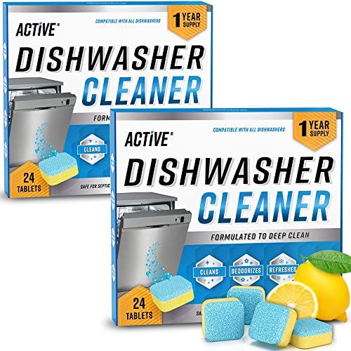Dishwasher Cleaner Deodorizer Tablets 48 Pack - Deep Cleaning Descaler Pods Dish Washer Machine Clean, Heavy Duty & Septic...