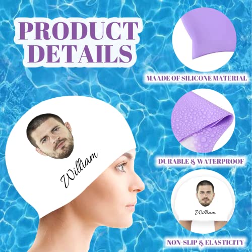 Custom Swim Cap with Your Photo Personalized Silicone Swim Cap for Men and Women Swimming, Flexible Adult Swimmers Cap for...