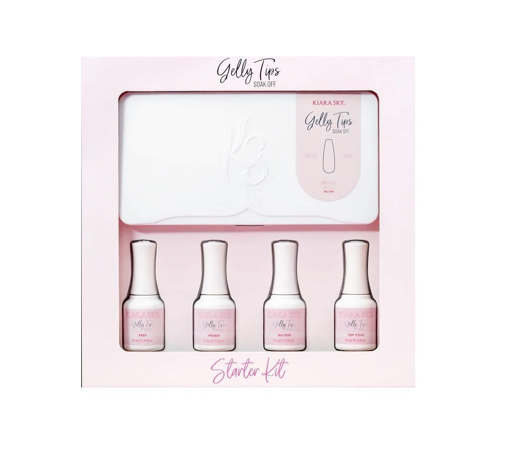 Kiara Sky Gelly Tips Starter Kit | Includes Prep, Primer, Builder, Top Coat, Tips | Coffin Medium