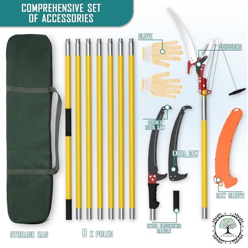 Pole Saws for Tree Trimming, 7.3-27 ft Extendable Tree Trimmers Long Handle Pruner, Sharp Steel Blade and Scissors High Br...