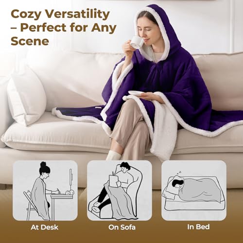 Kozyus Wearable Heated Throw Blanket, Heated Shawl Electric Wrap Poncho with Hood & Pockets for Women & Men, 5 Heat Settin...