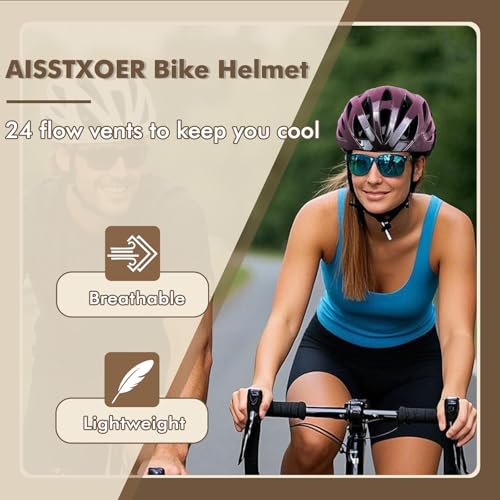 AISSTXOER Road Bike Helmet Adult Men & Women, Adjustable Lightweight Design (22-24.5 Inches) - Vented, Removable Visor & R...