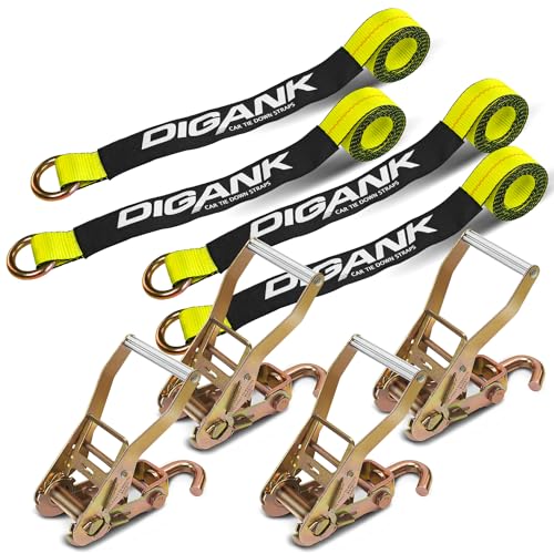 Digank Car Tie Down Straps (4PK) with J Finger Hook Lasso Ratchet Strap 2 Inch x 96 Inch- for Any Car, SUV, Jeep or Sports...