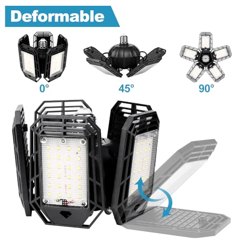 Luyata LED Garage Lights 2 Pack,Ceiling LED Shop Light 160W 16000LM 6500K Screw in Led Light with 5+1 Deformable Panels, B...