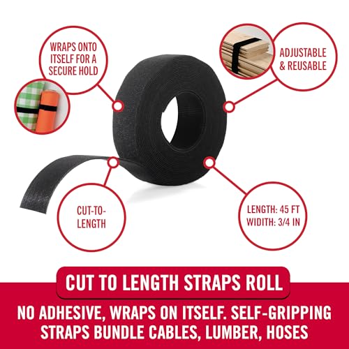 VELCRO Brand Cut to Length Straps Heavy Duty | 45 Ft x 3/4 in | ONE-WRAP Self-Gripping Double Sided Roll | Bundling Ties F...