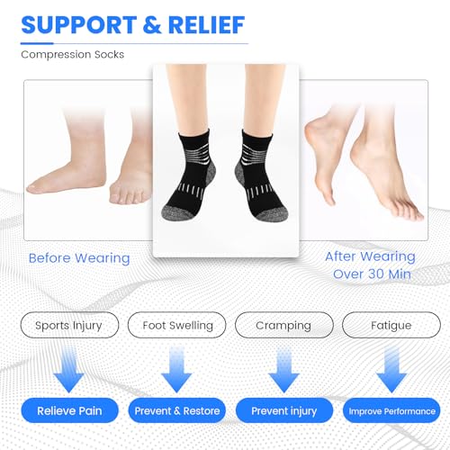 IRAMY Ankle Compression Socks for Men Athletic Running Socks with Cushioned Support 3/5 Pairs