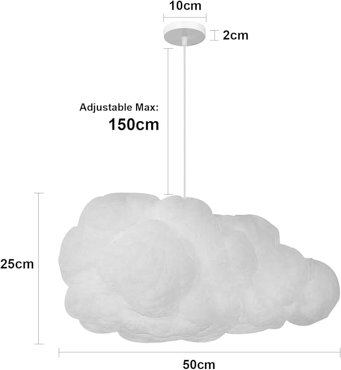 Cloud Pendant Hanging Light Fixture, Modern Fluffy Ceiling Lighting Chandelier, White Lamp Shade Lampshade for Children Girls Kids Living Room (50cmx25cm)