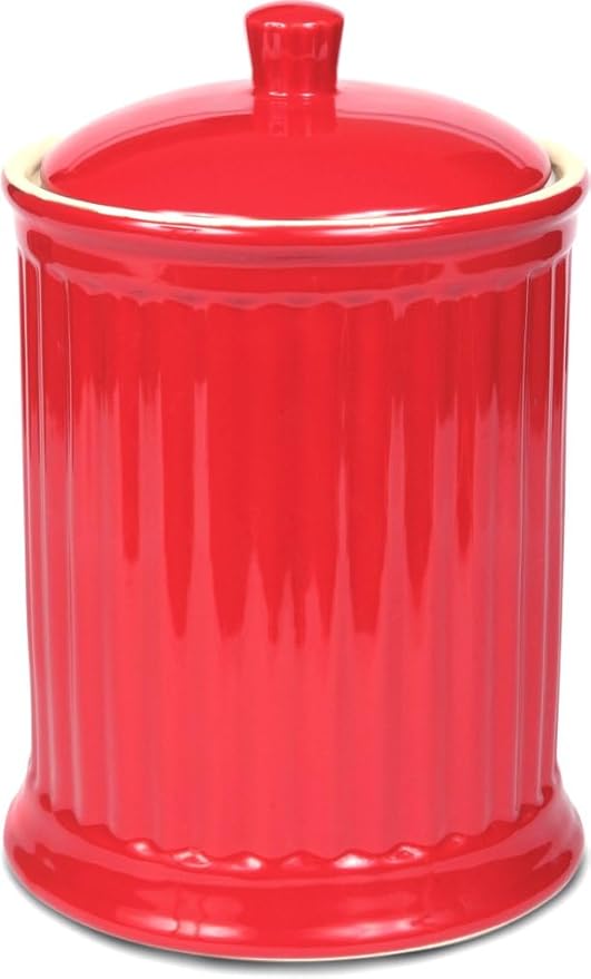 Omniware Simsbury XL Canister, 120oz Stoneware Cookie Jar with Lid, Large Kitchen Storage Container, Airtight Farmhouse Canister for Flour, Sugar, Coffee, or Snacks (Red)