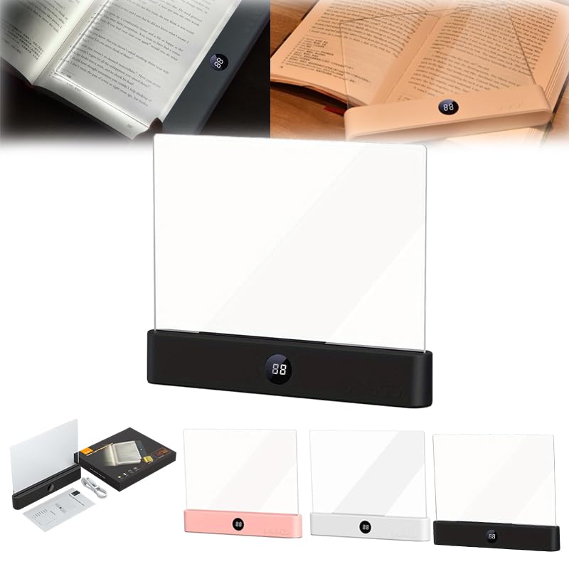 ROVIA Smart LED Reading Light, Dimmable Book Light with 3 Colors Adjustable & Timer Dimmable Panel, Rechargeable Flat Page Reading Light, Eye Protection Lights for Bedtime Night Reading (Black)