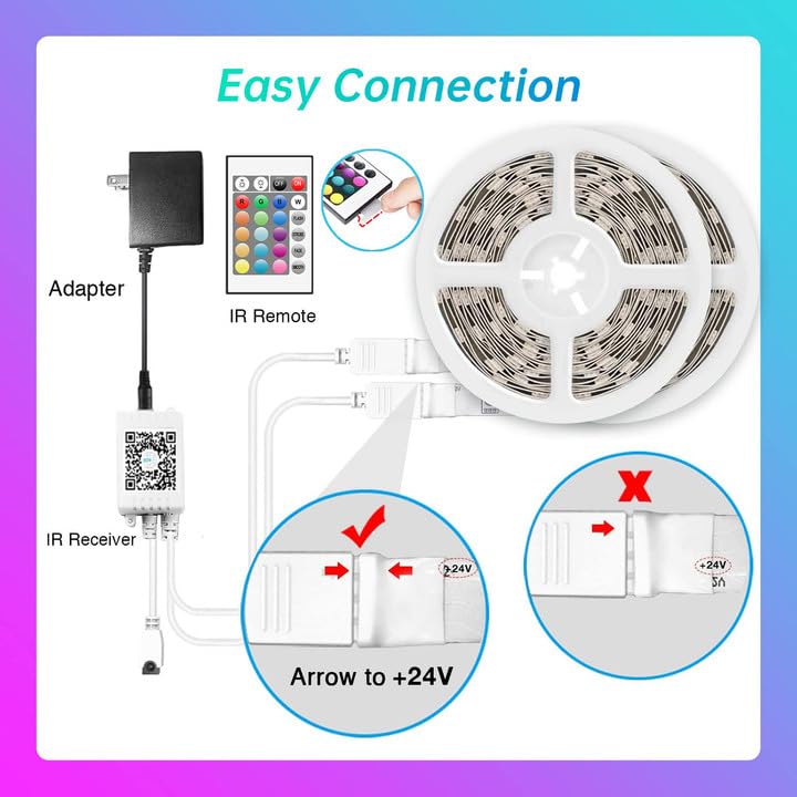 Tjoy 100Ft Bluetooth Led Strip Lights, Rgb Color Changing, Music Sync, App & Remote Control, Vinyl, Multi-Colored