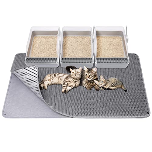 Fostanfly Cat Litter Mat - Extra Large XL 45"x 27" Cat Litter Trapping Mat, Machine Washable Double Layer Design, Urine & ...