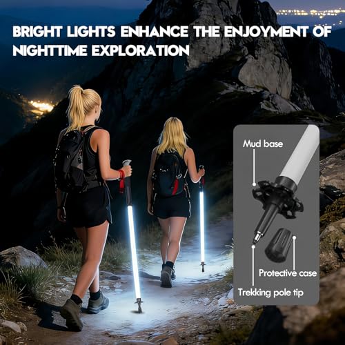LED Light Safety Walking Stick, IP55 Waterproof Recharged Glowing Trekking Pole for Night Hiking, with SOS Mode & Ice-Brea...