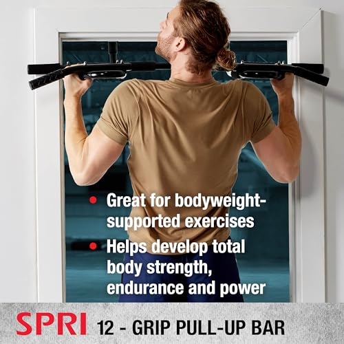 SPRI Pull Up Bar - 8-Grip and 12-Grip Door Frame Mounting Pull-Up Bar for Versatile Workouts - Rugged Steel Frame with Foa...