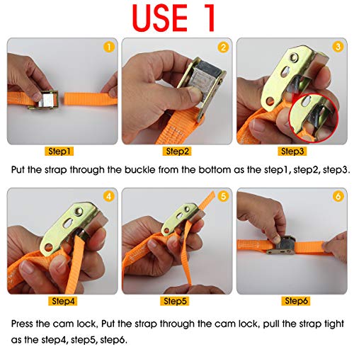 Tie-Down Cam Straps, JCHL Ratchet Tie Down Strap 1" x20' Lashing Strap Cargo Tie Down Strap Polyester Webbing Coated S-Hoo...