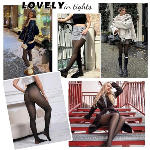 Apriddeo One-Seam Warm Fleece Lined Tights Women Fake Translucent Pantyhose High Waist Thermal Leggings Sheer Winter Tights
