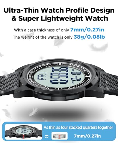 Beeasy Digital Watch Waterproof with Stopwatch Alarm Countdown Dual Time, Ultra-Thin Super Wide-Angle Display Digital Wris...