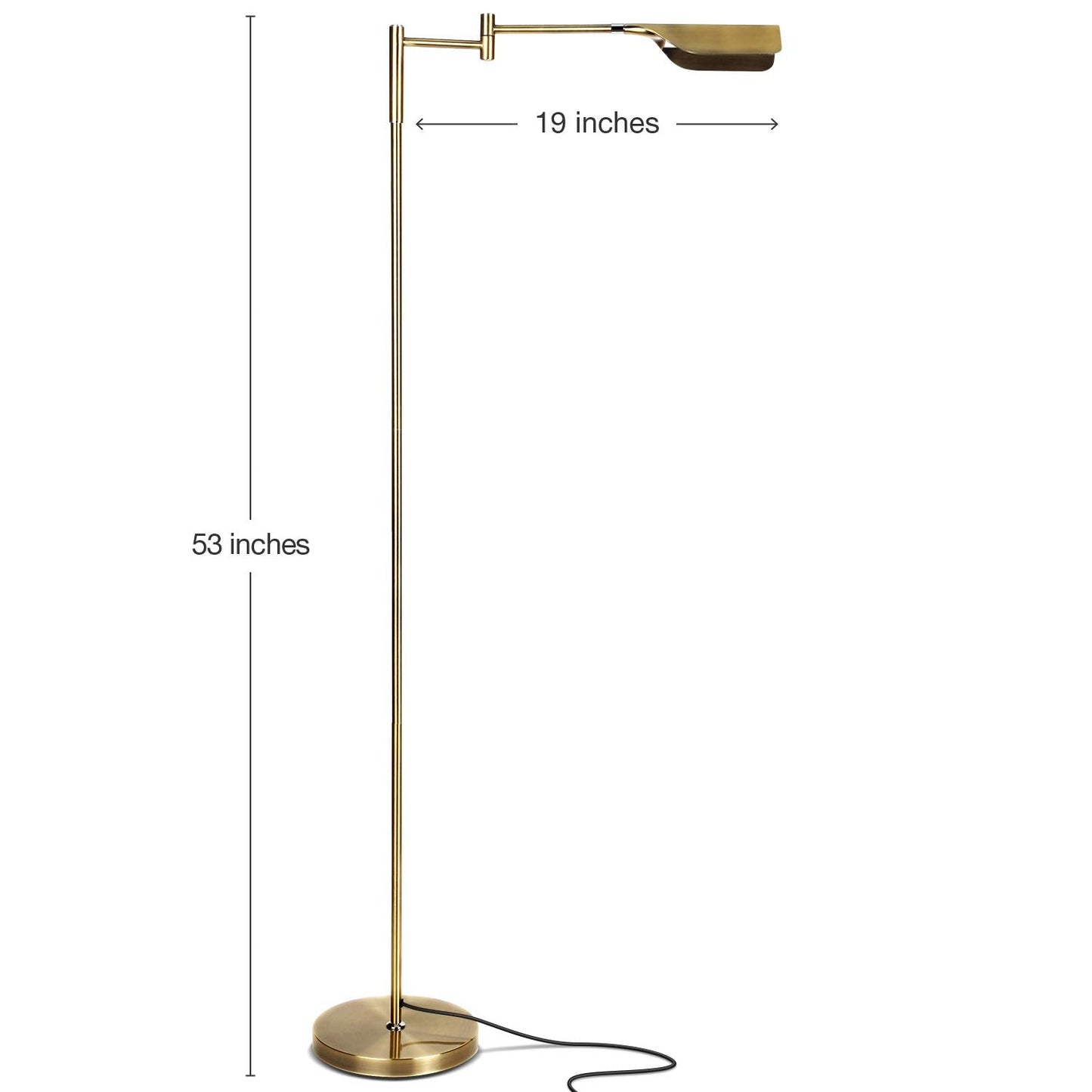 Brightech Leaf Led Reading Lamp - Dimmable Floor Lamp, Adjustable Height, Antique Brass, Perfect For Living Rooms & Offices, Model 211179Ab