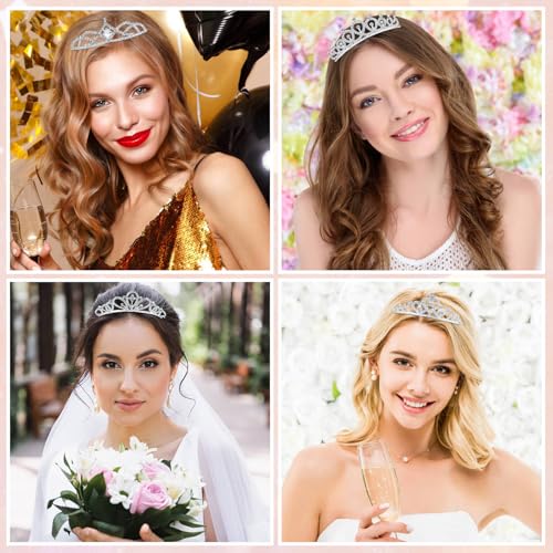 Dizila 8 Pieces Silver Metal Birthday Party Prom Bridal Wedding Dazzling Rhinestone Princess Crown Headbands Tiaras Headpi...