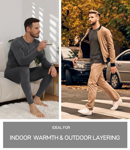wirarpa Men's Long Johns Thermal Underwear Set Light Fleece Lined Base Layer Long Sleeve Top and Bottom
