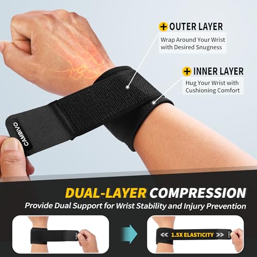 CAMBIVO Wrist Wraps for Men and Women 2 Pack, Adjustable Compression Wrist Brace for Carpal Tunnel, Wrist Support, Pain Re...