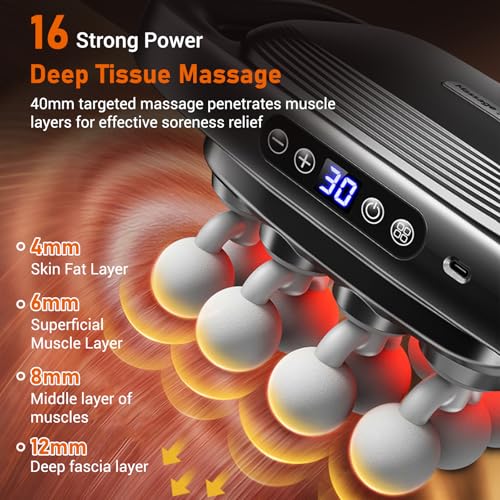 Feyano 16 Heads Massage Gun Deep Tissue Neck Massager, Valentine's Day Gifts, 16-Head Massage Gun Set for Deep Tissue, Bac...