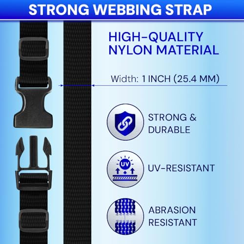 TECEUM Buckles & Strap Kit – 1" Black Nylon Webbing 6 (yd) – 6 Heavy Duty Adjustable Plastic Buckles – 12 Tri-Glide Slide ...