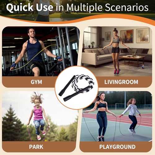 YUEDONG Adjustable Soft Beaded Jump Rope Recommended by World Champion Luke Boon for Adults Children - Tangle-Free Skippin...