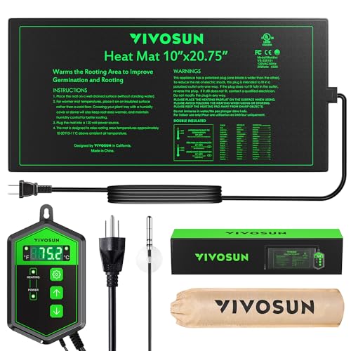 VIVOSUN 10"x 20.75" Seedling Heat Mat and Digital Thermostat Combo Set, UL & MET-Certified Warm Hydroponic Heating Pad for...