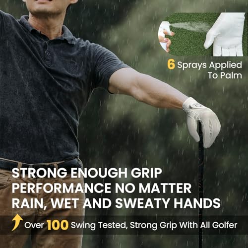 FINGER TEN Premium Rain Grip Men's Golf Gloves 1 Pair, Hot Wet Weather No Sweat Glove for Serious Feel & Performance, Left...