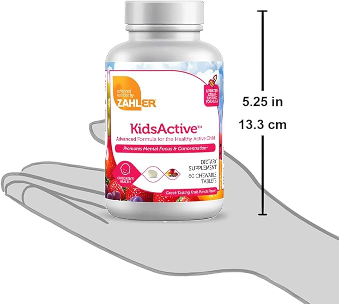 Zahler KidsActive, Kids Chewable Concentration Formula, All Natural Children’s Supplement Supporting Focus, Certified Kosher, 60 Fruit Punch Flavored Tablets