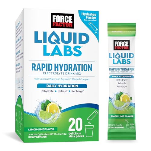 Force Factor Liquid Labs Electrolytes Powder Packets—Lemon Lime—Hydration Packets to Make Electrolyte Water with 5 Essenti...