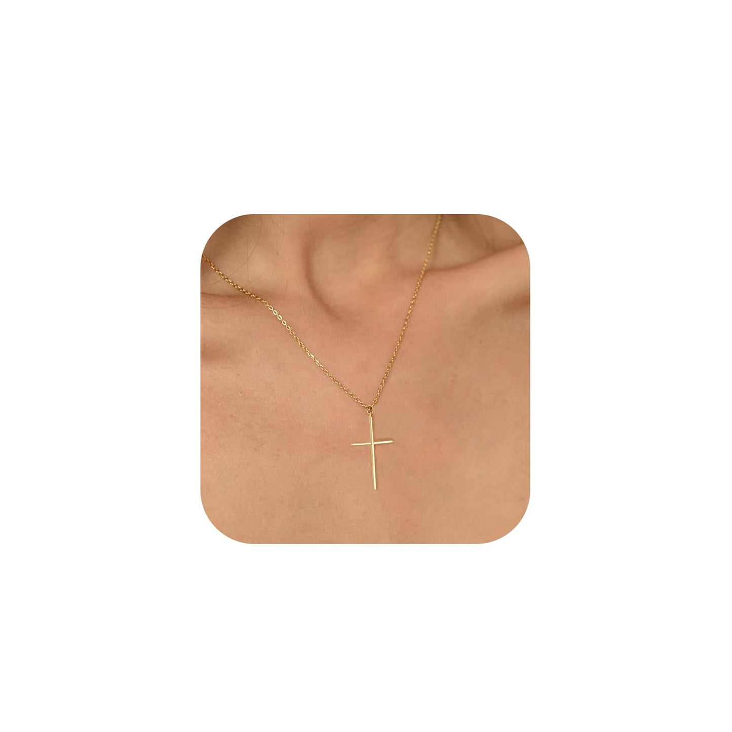Bheop Cross Necklace for Women Trendy Simple 14K Gold Plated Dainty Thin Handmade Cross Pendant Charm Necklaces Cute Religious D
