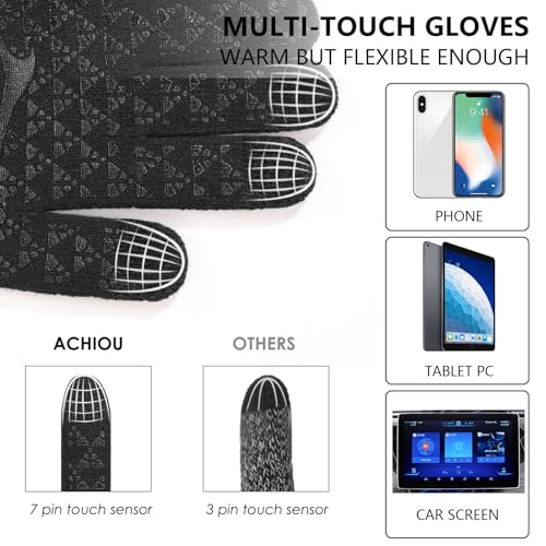 Achiou Winter Gloves, Glove for Men Women, Upgraded Touch Screen Texting Warm Running with Thermal Soft Knit Lining