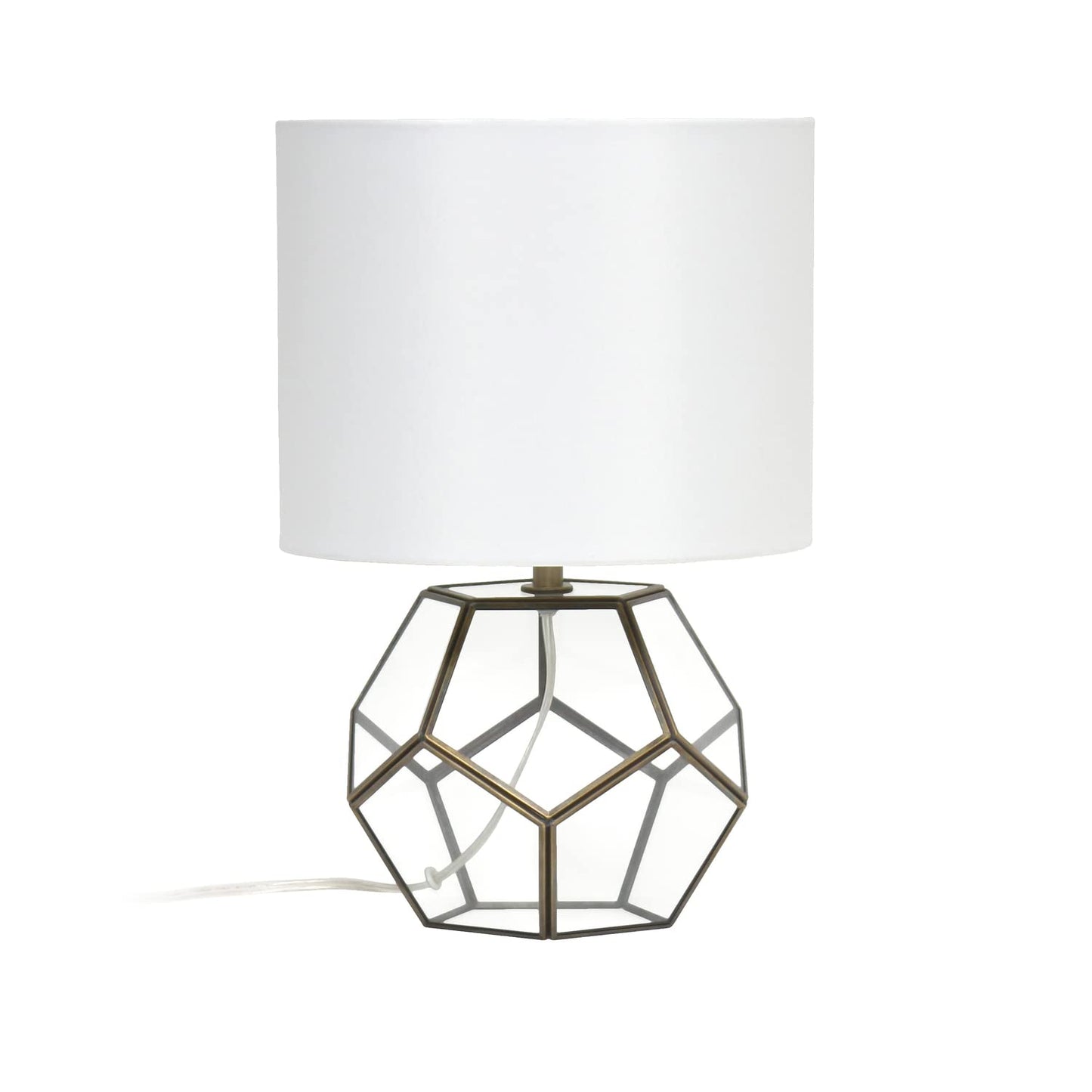 LALIA HOME Transparent Octagonal Table Lamp, Brass, 10inL x 10inW x 15.5inH, Metal Construction, Model LHT-4008-BR