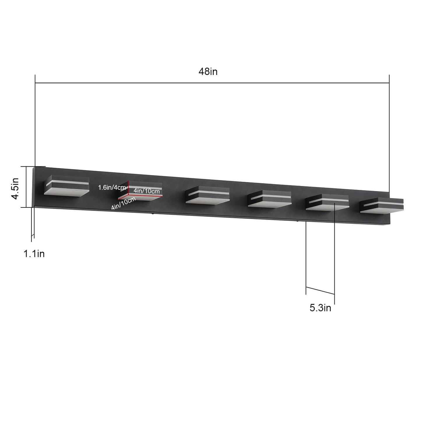 SineRise LED Bathroom Vanity Light Fixture, 6-Light Dimmable, 48-Inch, Brushed Nickel, Modern Acrylic Over Mirror, Cool White 6000K