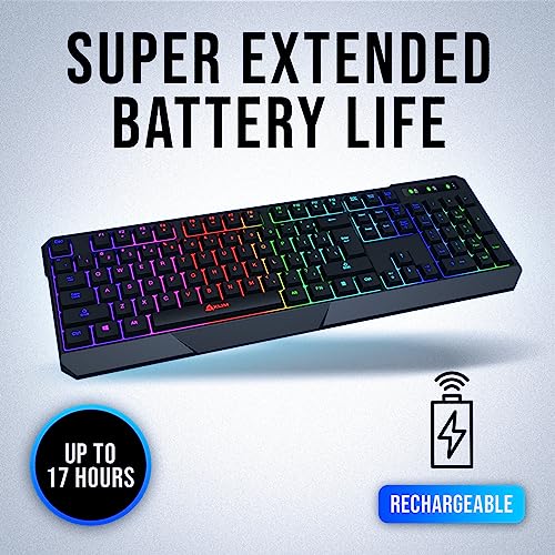 KLIM Chroma Wireless Keyboard – RGB Backlit Gaming, Rechargeable Battery, PC Keyboard, Durable & Water-Resistant, Compatib...