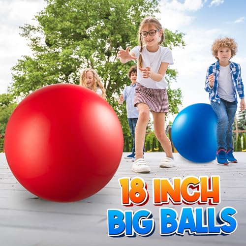 PlayBolt Jumbo 18-Inch Playground Balls (2 Pack, Red & Blue) - Giant Large Inflatable Rubber Kickball for Kids and Toddler...