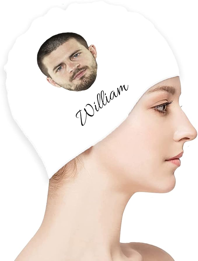 Custom Swim Cap with Your Photo Personalized Silicone Swim Cap for Men and Women Swimming, Flexible Adult Swimmers Cap for...