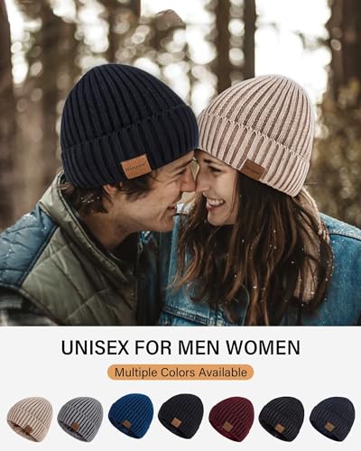 Nertpow Mens Beanie Hats 3 Pack, Winter Hats for Men Women Warm Thermal Fleece Lined, Thick Knit Fashion Skull Cap for Guys