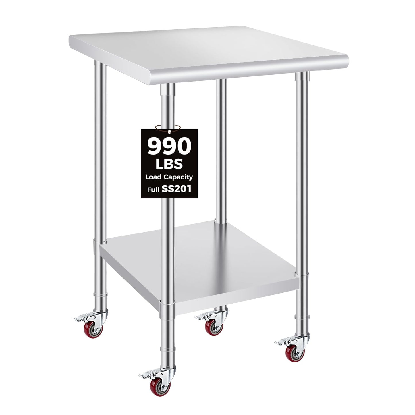 OSTBA Stainless Steel Table for Prep & Work 24x24 Inches with Casters Wheels, NSF Metal Commercial Heavy Duty Table with Adjustable Undershelf for Restaurant Kitchen Home and Hotel