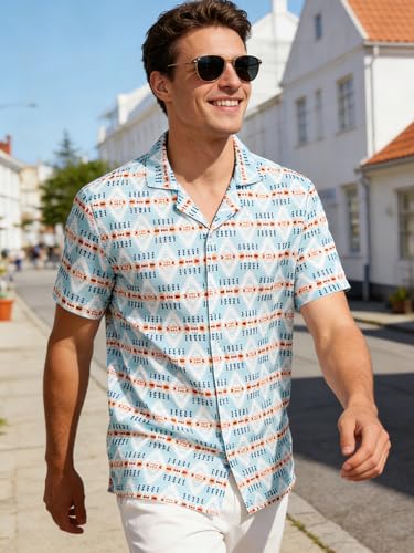Men's Casual Short Sleeve Shirt, Lightweight Floral Print, Travel & Sport, Breathable Daily Wear, Versatile