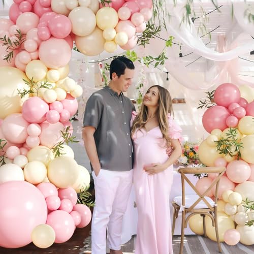 Pink and Yellow Balloon Arch Kit Pastel Pink Light Pink Yellow Sand White Balloons for Birthday Baby Shower Bridal Shower ...