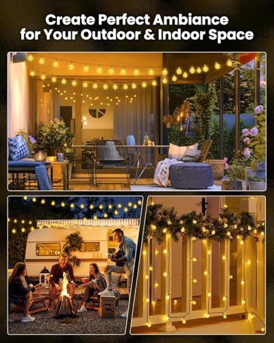 Solar String Lights Outdoor Waterproof, 2 Pack 60 LED 36.5 FT Each, Solar Powered Patio Lights with 8 Lighting Modes for G...