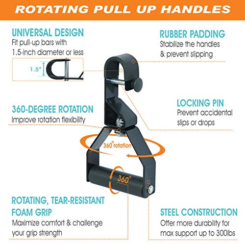 Yes4All Rotating Pull Up Handles for Pull Up Bar/Pull Up Grips/Barbell handles with Non-Slip & Foam Pad Grips - Twist Moti...