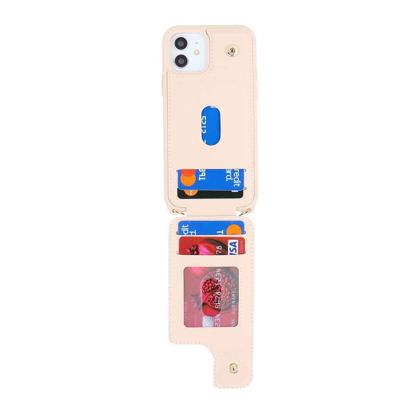 Lipvina For Iphone 11 Phone Case With Card Holder And Strap For Women,Crossbody Lanyard,Kickstand Ring Stand,Snap Clasp,Phone Wa