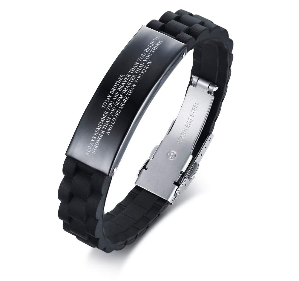 MEALGUET to My Brother Gift Bracelet Men Inspirational Message Engraved Always Remember You are Braver Wristband Gift Idea for E