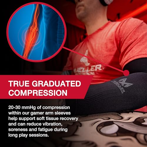 MUELLER Esports Medicine True Graduated Compression Gaming Arm Sleeves for Men and Women, 1 Pair (2 Arm Sleeves), Fits Lef...