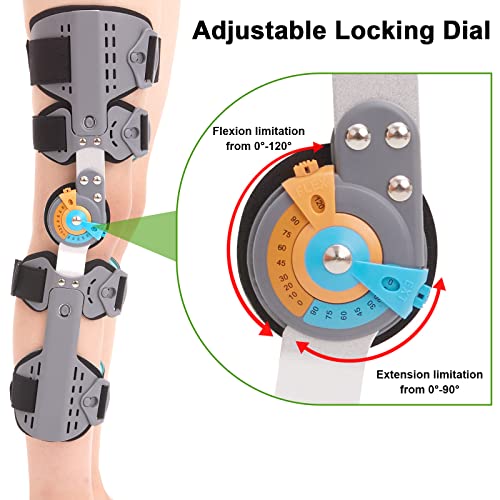 Hinged Knee Brace ROM Post Op Knee Immobilizer Adjustable Knee Immobilizer Support with Side Leg Stabilizers for Men and W...
