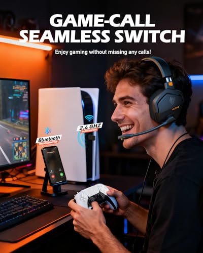 NUBWO Wireless Gaming Headset with Mic for Ps5 Ps4 PC, Zero Interference, 100-Hour Battery All-Day Play, 23ms Sync for Fo...