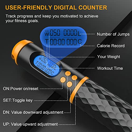 Smart Jump Rope, Multifun Speed Skipping Rope with Weight/Lap/Time/Calorie Counter Adjustable Digital Counting Jump Ropes ...